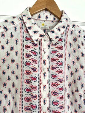 Boden Linen Paisley Button-up Shirt | Size 8